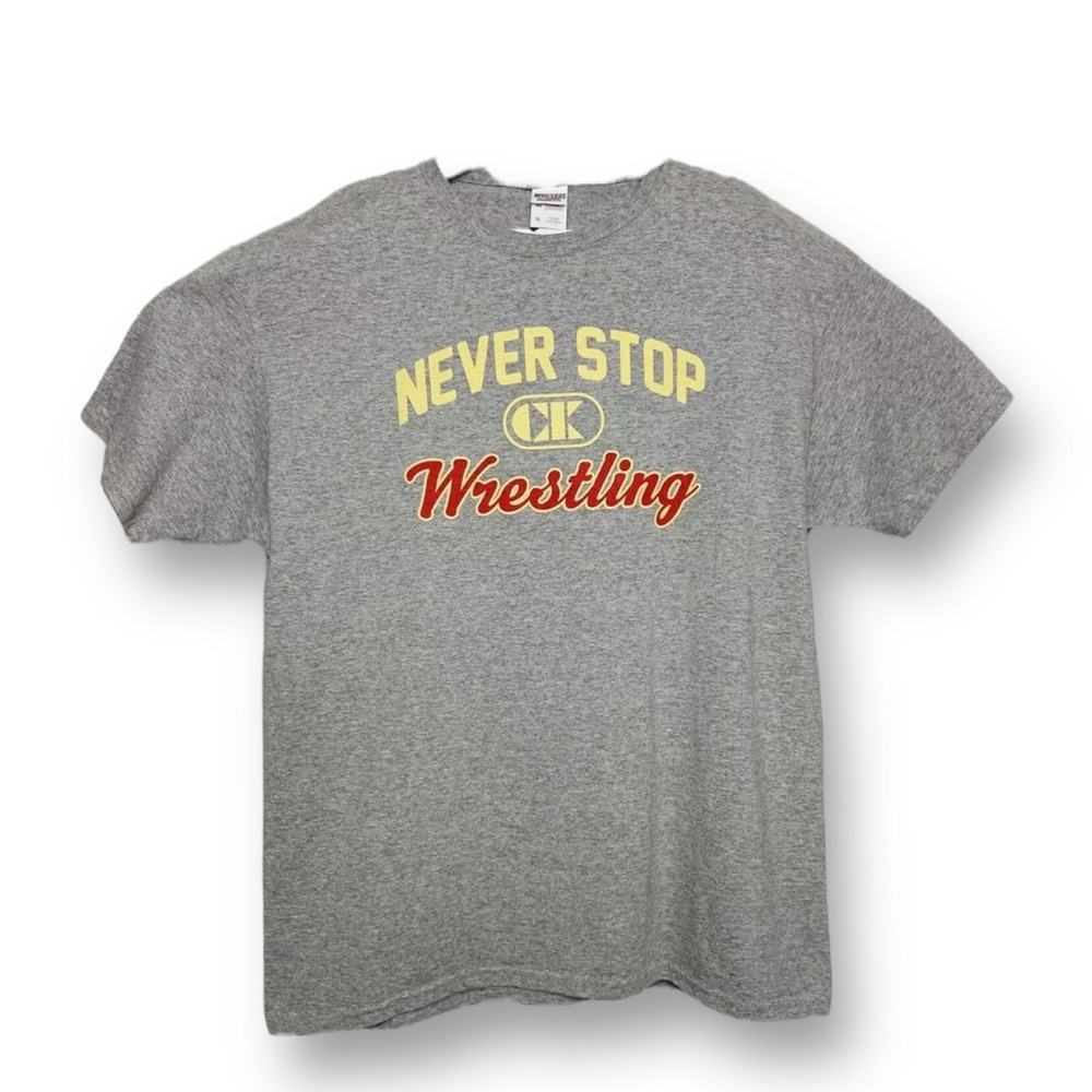 CK "Never Stop Wrestling" Grey‎ S/S Polyester Cotton Graphic T-Shirt Size XL